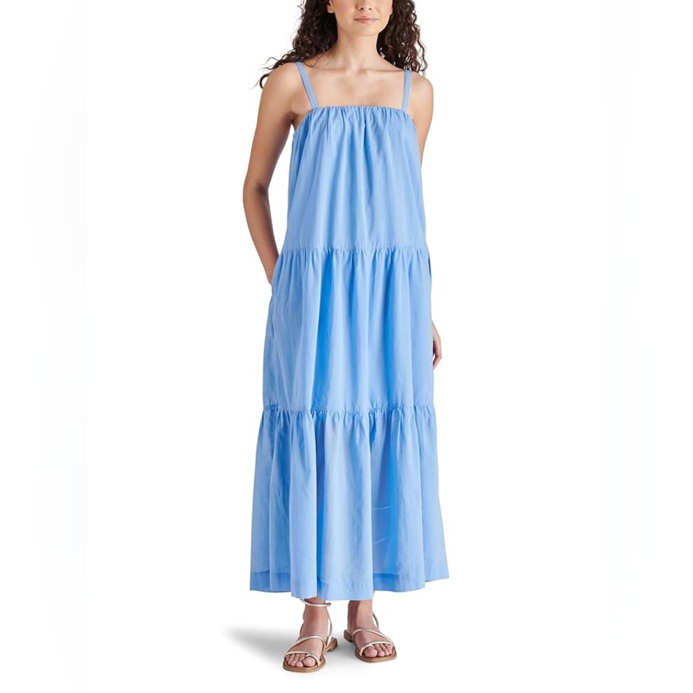 Steve Madden Oceane Blue Cotton Convertible Dress With Pockets Large MSRP $109